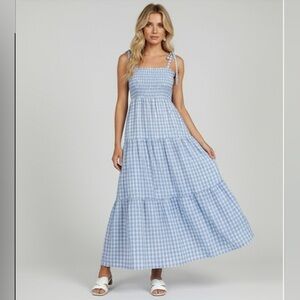 Gingham Shirred Cami Dress Blue